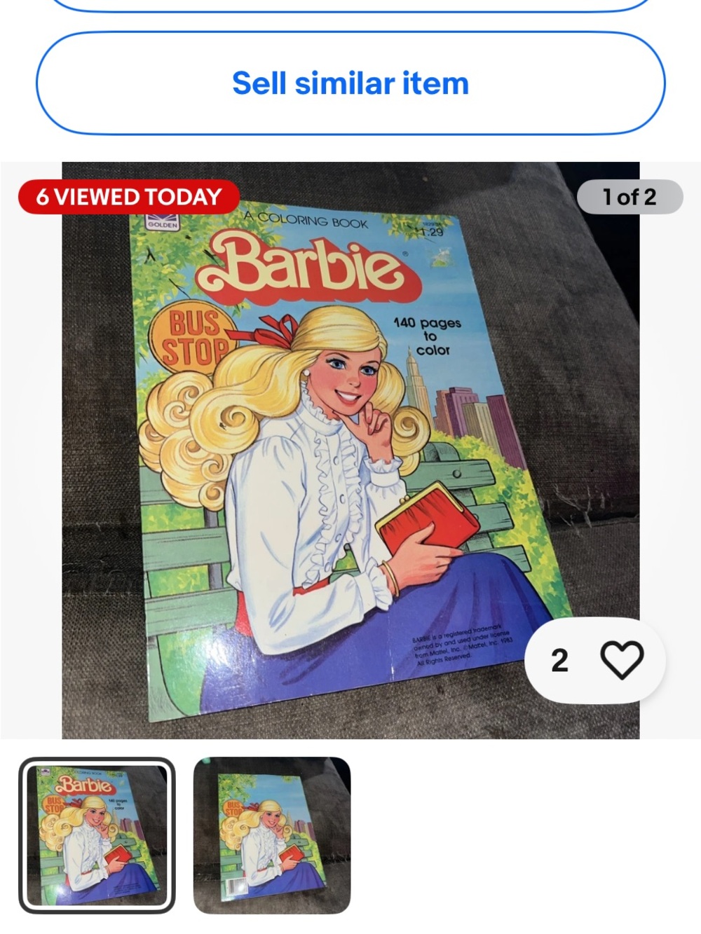 Barbie Coloring Book Cover - Blonde, Blue, Green, Red, White Vintage 1983